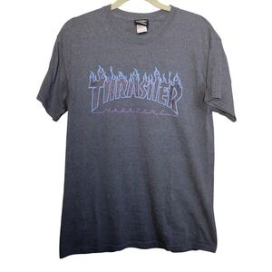 Thrasher Magazine Flame Logo T-Shirt Mens Med Charcoal Heather Grey Purple Blue